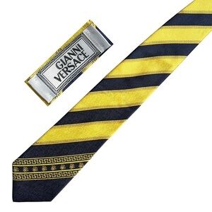 GIANNI VERSACE 90s Vintage Metallic Baroque Silk Stripe Tie Made in Italy